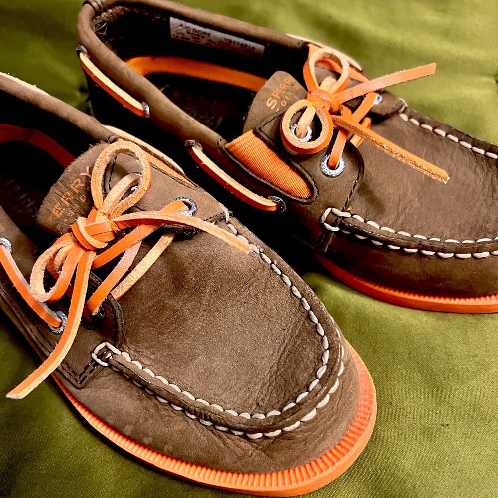 Sperry’s. Brown and orange, lightly used. Real leather. Size 12.5 Boys